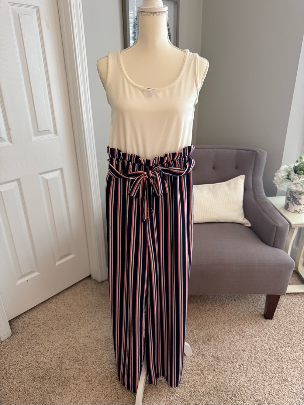 AS U WISH Cream/Striped Jump Suit